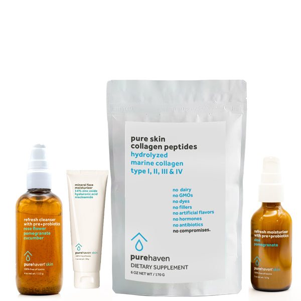 3-piece cleanser and moisturizer set + pure skin collagen peptides