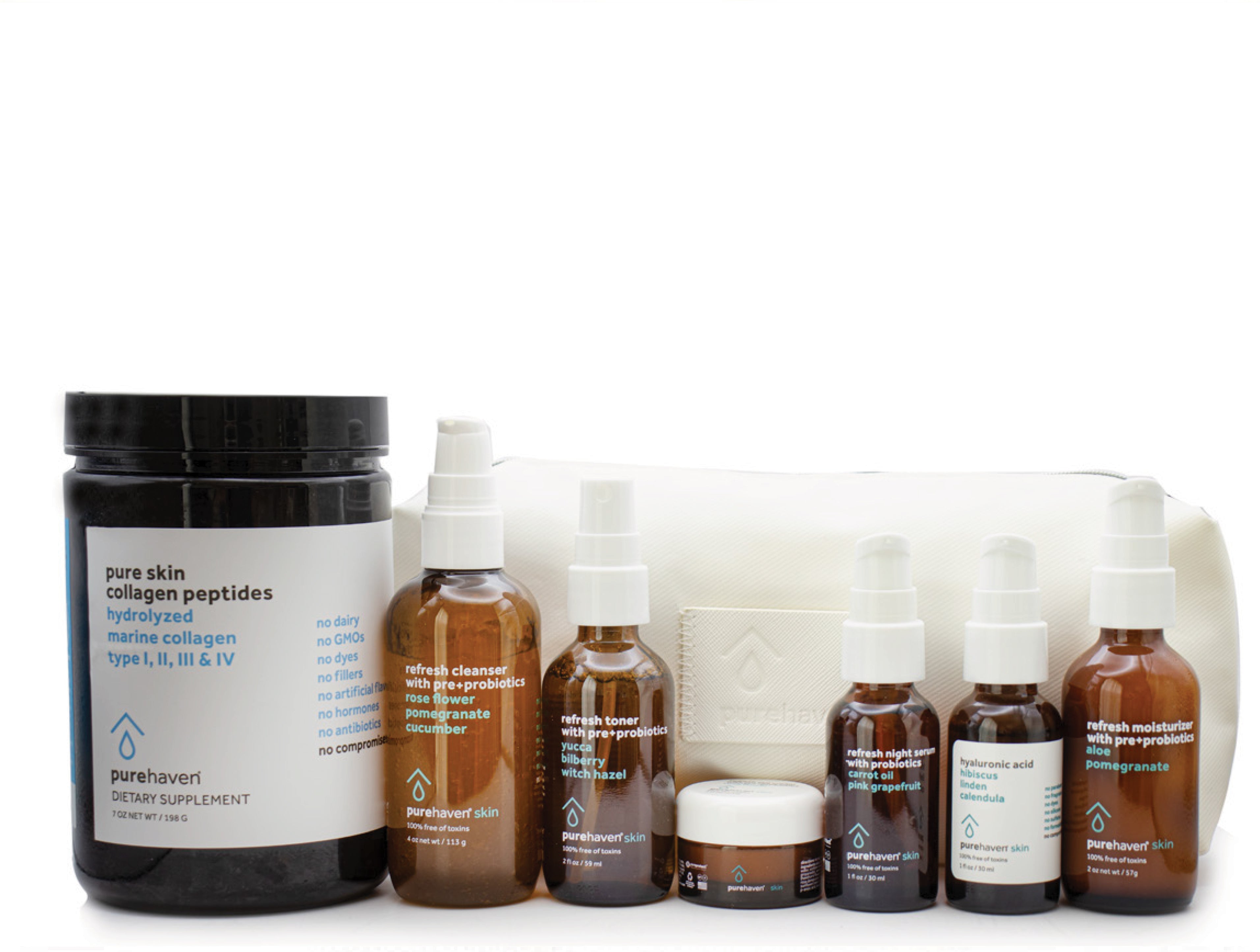 6-piece skin care set and pure skin collagen peptides starter set